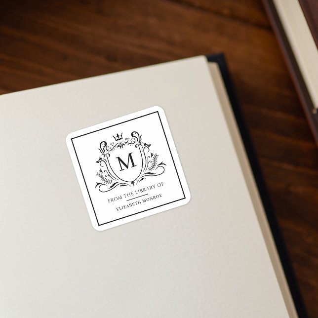Sticker Carré De La Bibliothèque De Monogramme Ex-Libris Autocol (Créateur téléchargé)