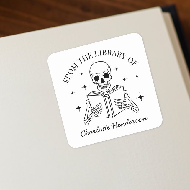 Sticker Carré De La Bibliothèque De Planche De Lecture De Squele (Créateur téléchargé)