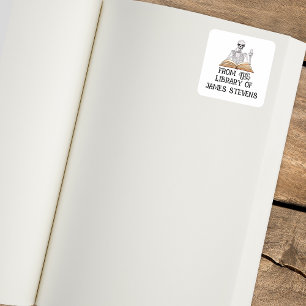 Sticker Carré De La Bibliothèque De Skeleton Livre Lover Bookpla