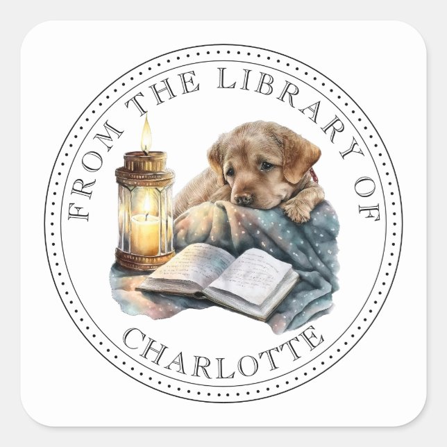 Sticker Carré De La Bibliothèque D'illustration De L'ex-Libris (Devant)