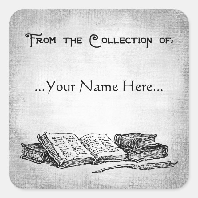 Sticker Carré De la collection de livres Quill Editable Étiquett (Devant)