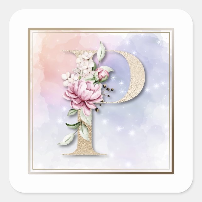 Sticker Carré de la florale P Monogram Burgundy (Devant)