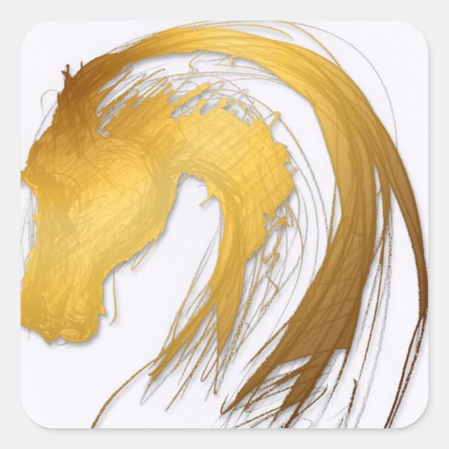 Sticker Carré de l'année du cheval chinois d'or (Devant)