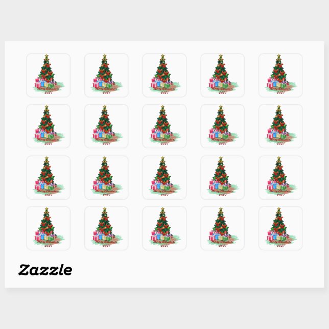 Sticker Carré de l'arbre de Noël (Feuille)