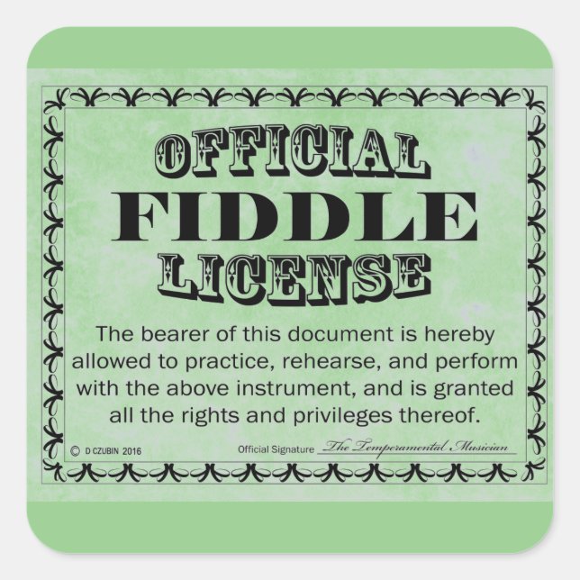 Sticker Carré de licence Fiddle (Devant)