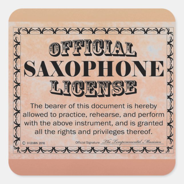 Sticker Carré de licence Saxophone (Devant)