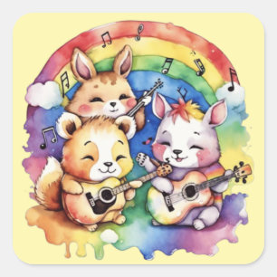 Sticker Carré De mignons animaux jouent de la musique dans l'arc