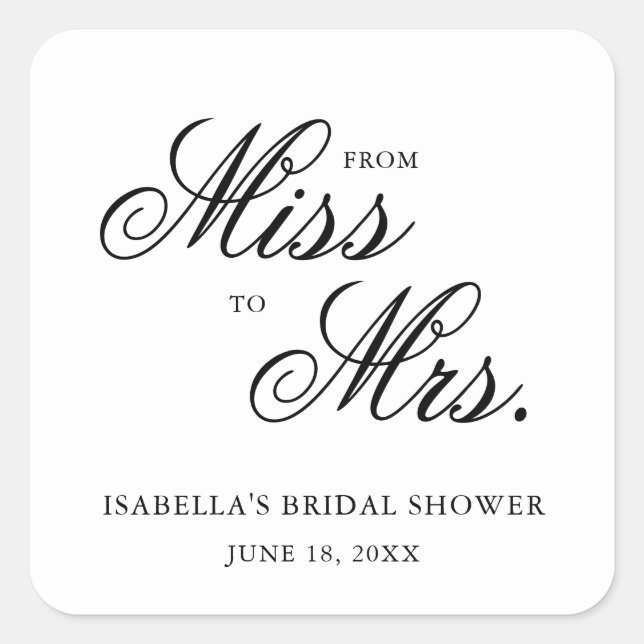 Sticker Carré De Miss à Mrs Calligraphie Élégante pour la Mariée (Devant)