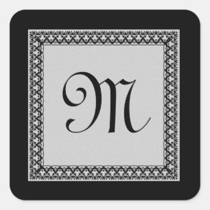 Sticker Carré de monogramme gris ARGENT et NOIR