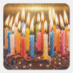Sticker Carré De nombreuses bougies d'anniversaire sur un gâteau