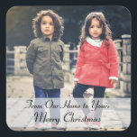 Sticker Carré De Notre Maison À Votre Joyeux Noël Photo<br><div class="desc">Votre photo préférée et deux lignes de texte personnalisable mettent en évidence ces stickers photo Joyeux Noël.</div>