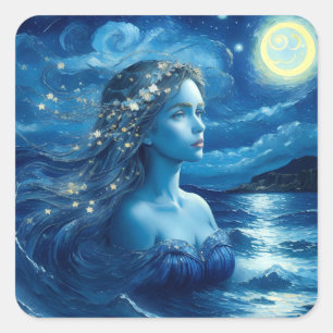 Sticker Carré 🌌 de nuit étoilée - Déesse grecque #1