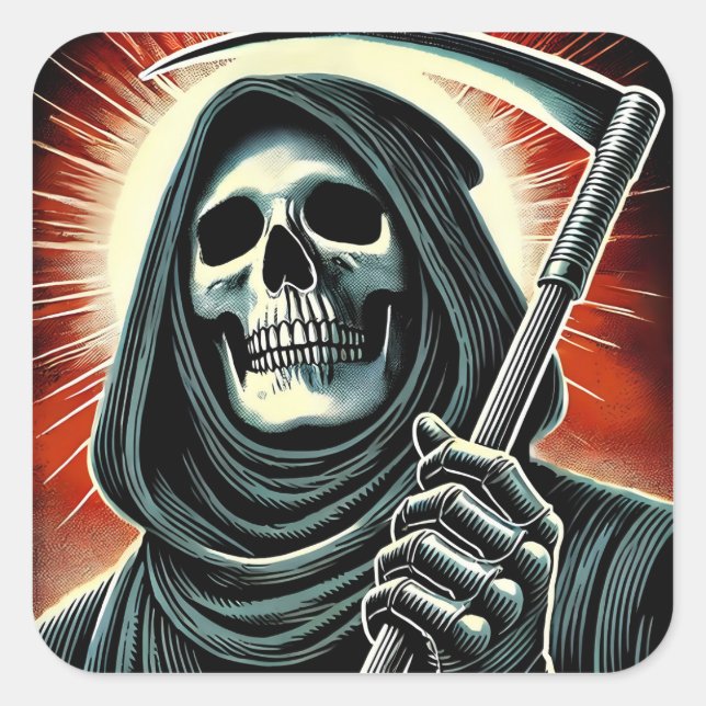Sticker Carré death character illustration (Devant)