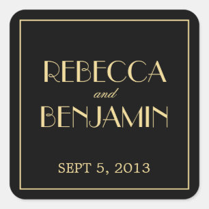 Sticker Carré Decadent Deco élégant chic mariage noir tag faveur