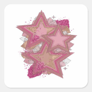 Sticker Carré Décalcomanie d'art rose élégant PINK STARS AND CRY