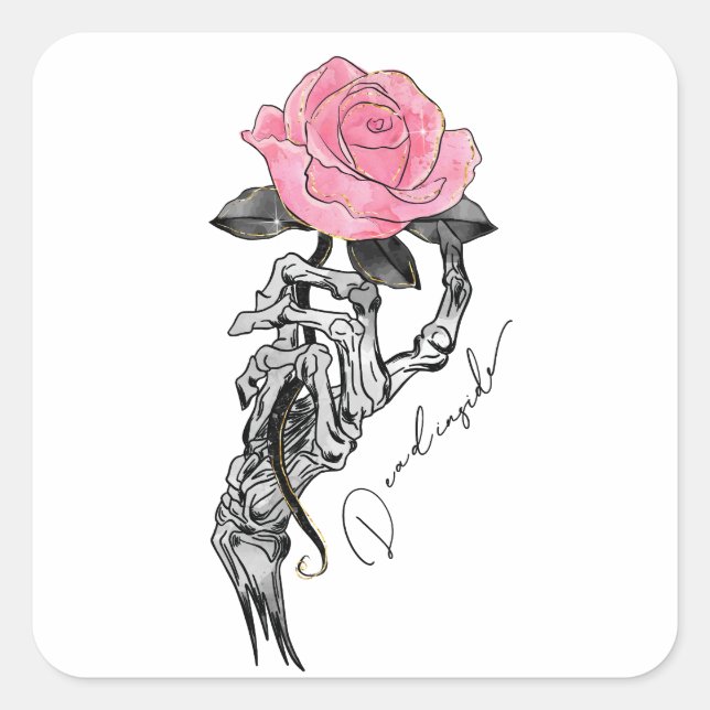 Sticker Carré Décès dans le Rose de squelette (Devant)