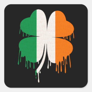 Sticker Carré Déchirer quatre feuilles Clover drapeau irlandais