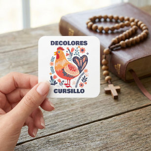 Sticker Carré DeColores Cursillo Art Populaire Coq Chrétien