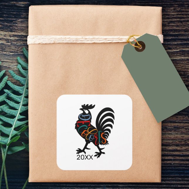 Sticker Carré DeColores Cursillo Rooster Noir Silhouette (Créateur téléchargé)