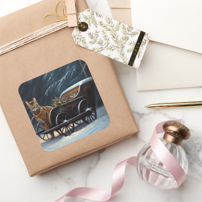 Sticker Carré Décor de Noël Abyssinian Snowy Sleigh Ride (Cadeaux)