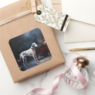 Sticker Carré Décor de Noël Dalmatien enneigé