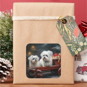 Sticker Carré Décor de Noël maltais Snowy Sleigh