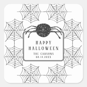 Sticker Carré Décor du Web Party Halloween Black White Spider