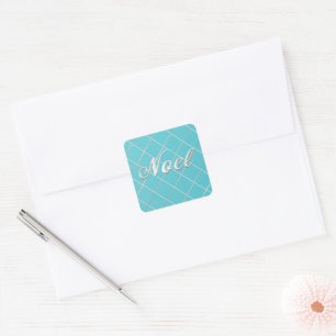 Sticker Carré Décoratif Festif Turquoise Bleu & Argent Noel