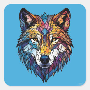 Sticker Carré Décoration Animale Loup Mystique, Cadeau Bohème