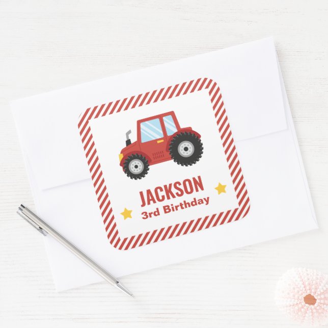 Sticker Carré Décoration d'anniversaire pour garçons au thème Tr (Enveloppe)