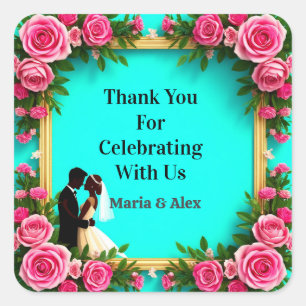 Sticker Carré 🌺 Décoration de mariage turquoise Cœur d'Or Flora