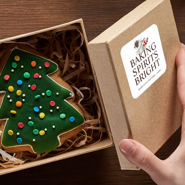 Sticker Carré Décoration de Noël Cuisson des Esprits Lumineux (Holiday Greenery Baking Spirits Bright Square Sticker)