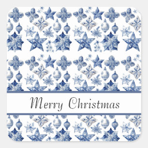 Sticker Carré Décoration de Noël en bleu de Delft personnalisabl