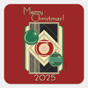 Sticker Carré Décoration de Noël vintage Art Déco 