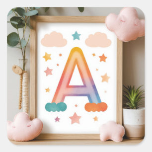 Sticker Carré 🌈 Décoration de nurserie avec la lettre A arc-en-