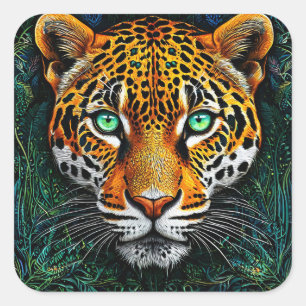 Sticker Carré Décoration esthétique jungle léopard safari animal