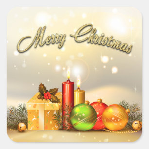 Sticker Carré Décorations colorées de bougie de Joyeux Noël