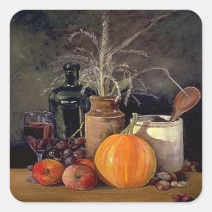 Sticker Carré Décorations d'automne sur table, Citrouille, Fruit