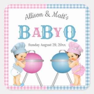 Sticker Carré Découvrez le sexe Rose Bleu Gingham BabyQ BBQ
