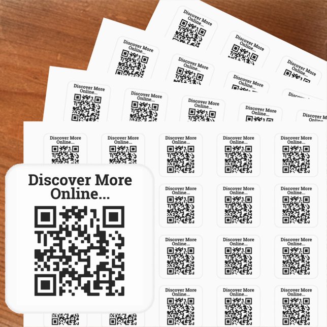 Sticker Carré Découvrez plus de conception de code QR en ligne (Créateur téléchargé)