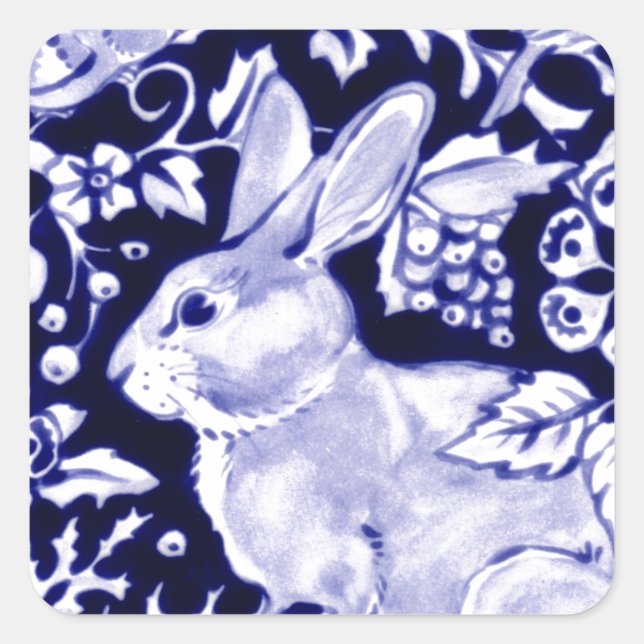 Sticker Carré Dedham Blue Rabbit, Classic Blue & White Design (Devant)