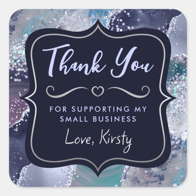 Sticker Carré Deep Blue Glitter Agate Petite Entreprise (Devant)