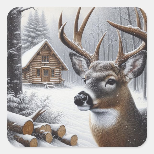 Sticker Carré Deer d'hiver/Buck art (Devant)