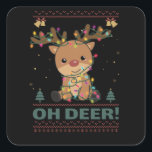 Sticker Carré Deer Funny Reindeer Deer Pun christmas<br><div class="desc">Merry Christmas veuille y aller. A pun with deer and Christmas. Les Chrétiens ugly pattern for deer lovers. Les deer wears a fairy lights.</div>
