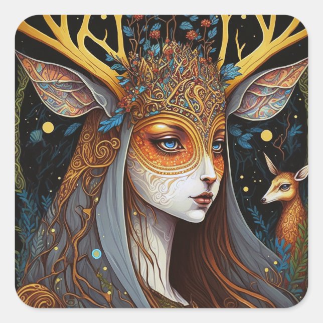 Sticker Carré Deer Lady Imaginaire Art (Devant)
