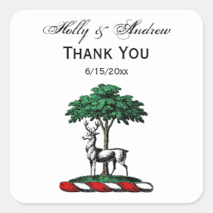 Sticker Carré Deer Stag par arbre Heraldic Crest Emblem