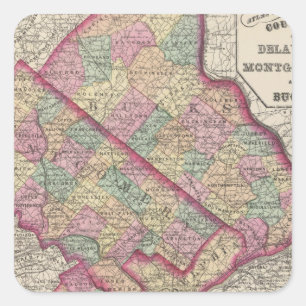Sticker Carré Delaware, Comtés de Montgomery, Bucks