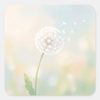 Sticker Carré Delicate Dandelion Seeds in the Wind
