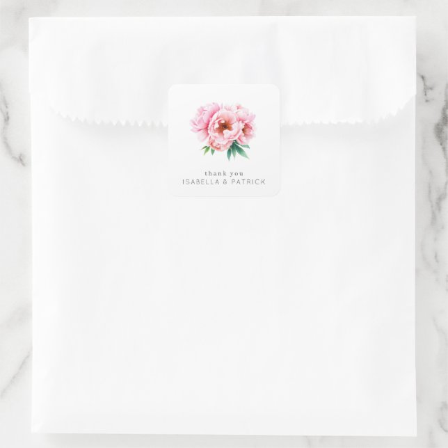 Sticker Carré Delicate Pink Peony Thank You Card (Sac)