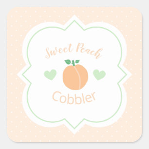 Sticker Carré Délicieux Gâteau de Pêche Élégant pour Baby Shower